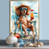 Brown Poodle Dog On The Beach Relaxing - Coastal Animal Wall Art Prints