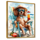 Brown Poodle Dog On The Beach Relaxing - Coastal Animal Wall Art Prints