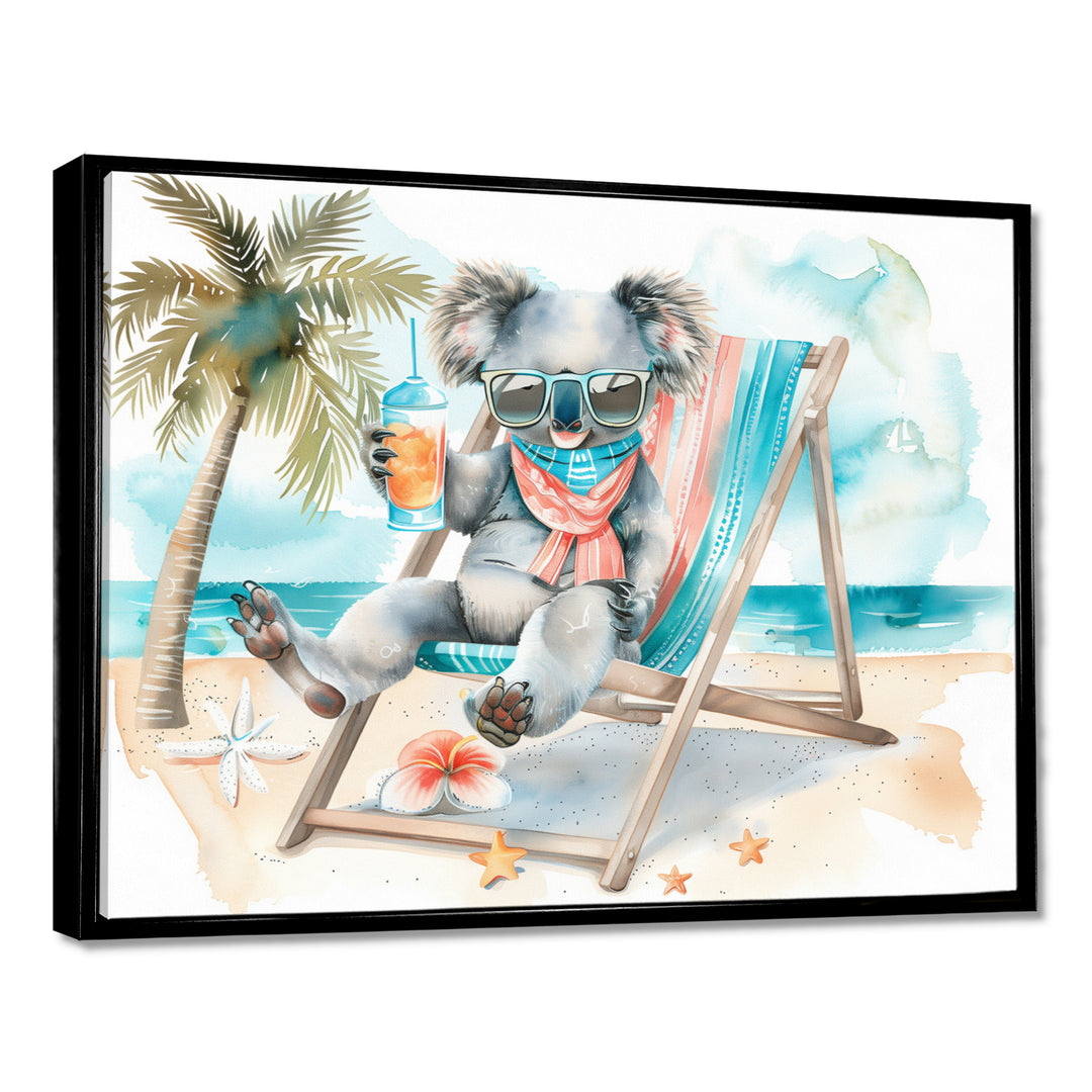 Cute Koala Beach Relaxing - Gray Coastal Animal Wall Art