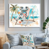Cute Koala Beach Relaxing - Gray Coastal Animal Wall Art