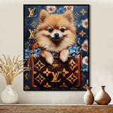 High Fashion Pomeranian Dog In Handbag - Dog Canvas Wall Art