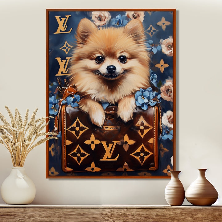 High Fashion Pomeranian Dog In Handbag - Dog Canvas Wall Art