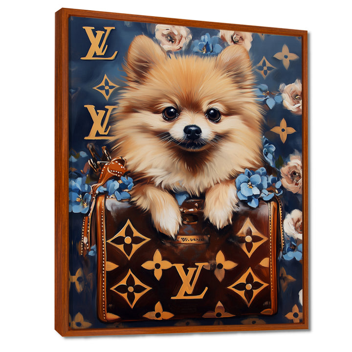 High Fashion Pomeranian Dog In Handbag - Dog Canvas Wall Art
