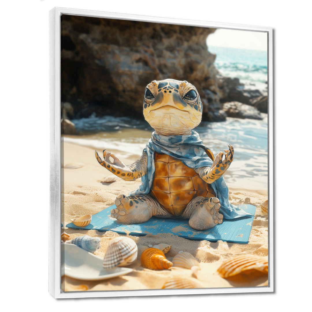 Funny Turtle On The Beach Doing Yoga - Turtle Bedroom Wall Art