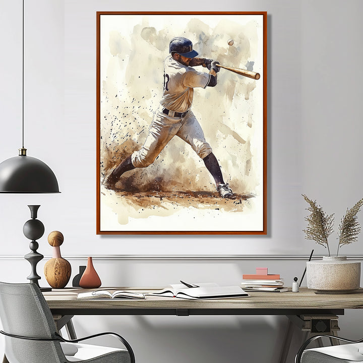 White Blue Baseball Player At The Pitch I - Sport Baseball Canvas Wall Art