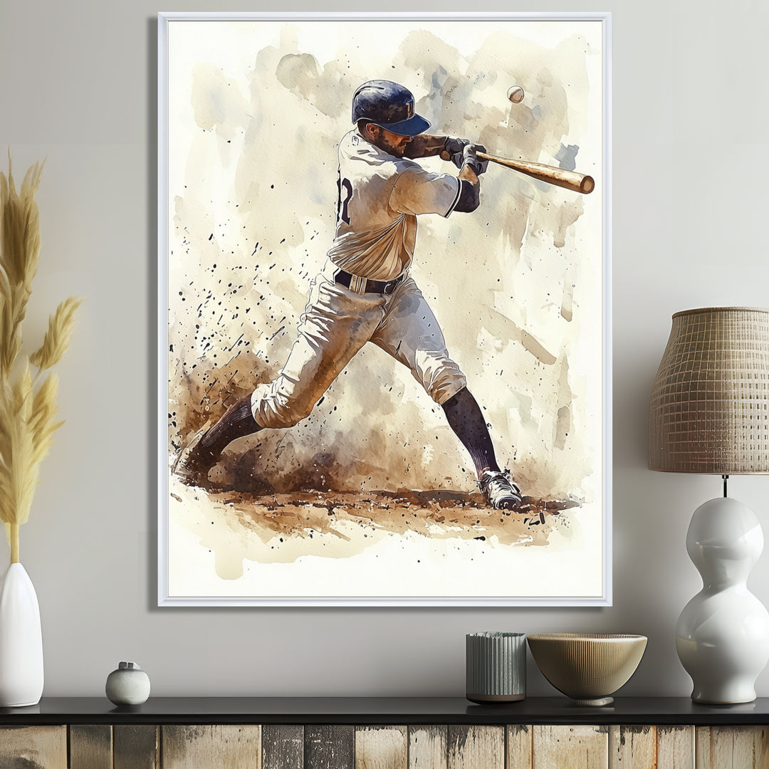 White Blue Baseball Player At The Pitch I - Sport Baseball Canvas Wall Art