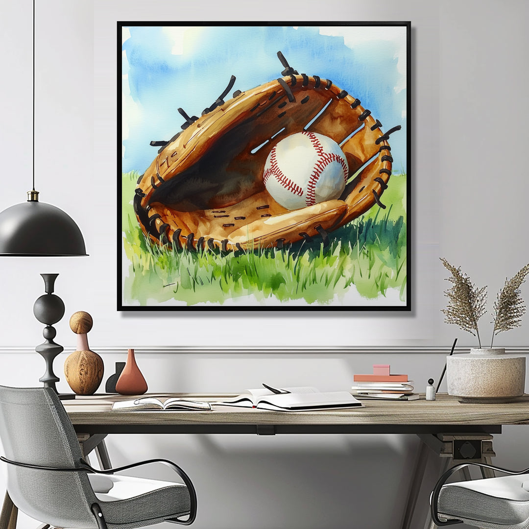 Baseball Glove And Ball In The Grass - Sport Baseball Canvas Wall Art