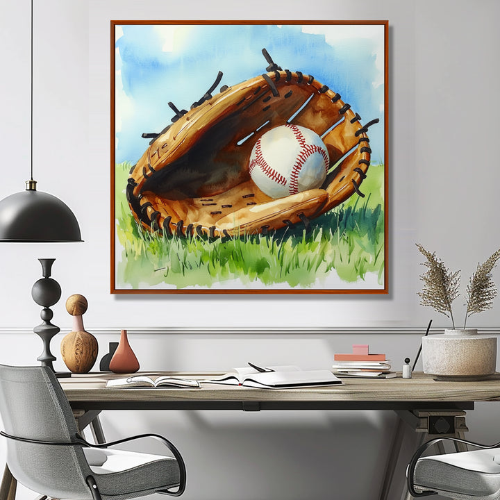 Baseball Glove And Ball In The Grass - Sport Baseball Canvas Wall Art