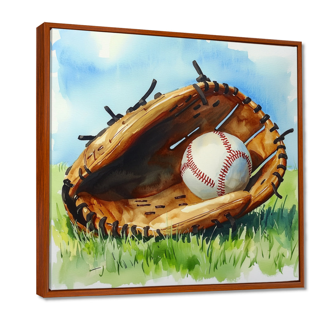 Baseball Glove And Ball In The Grass - Sport Baseball Canvas Wall Art
