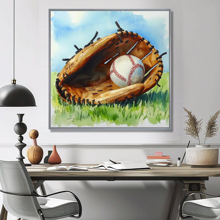 Baseball Glove And Ball In The Grass - Sport Baseball Canvas Wall Art