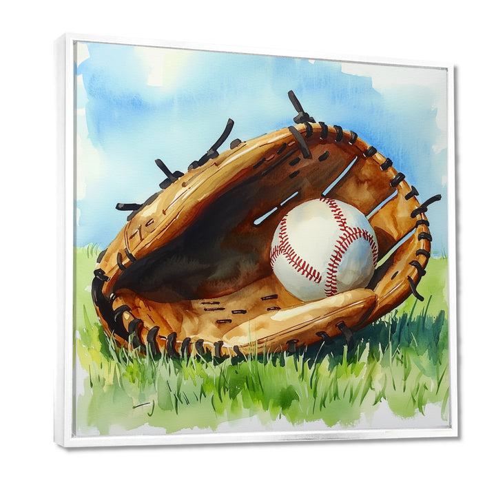 Baseball Glove And Ball In The Grass - Sport Baseball Canvas Wall Art