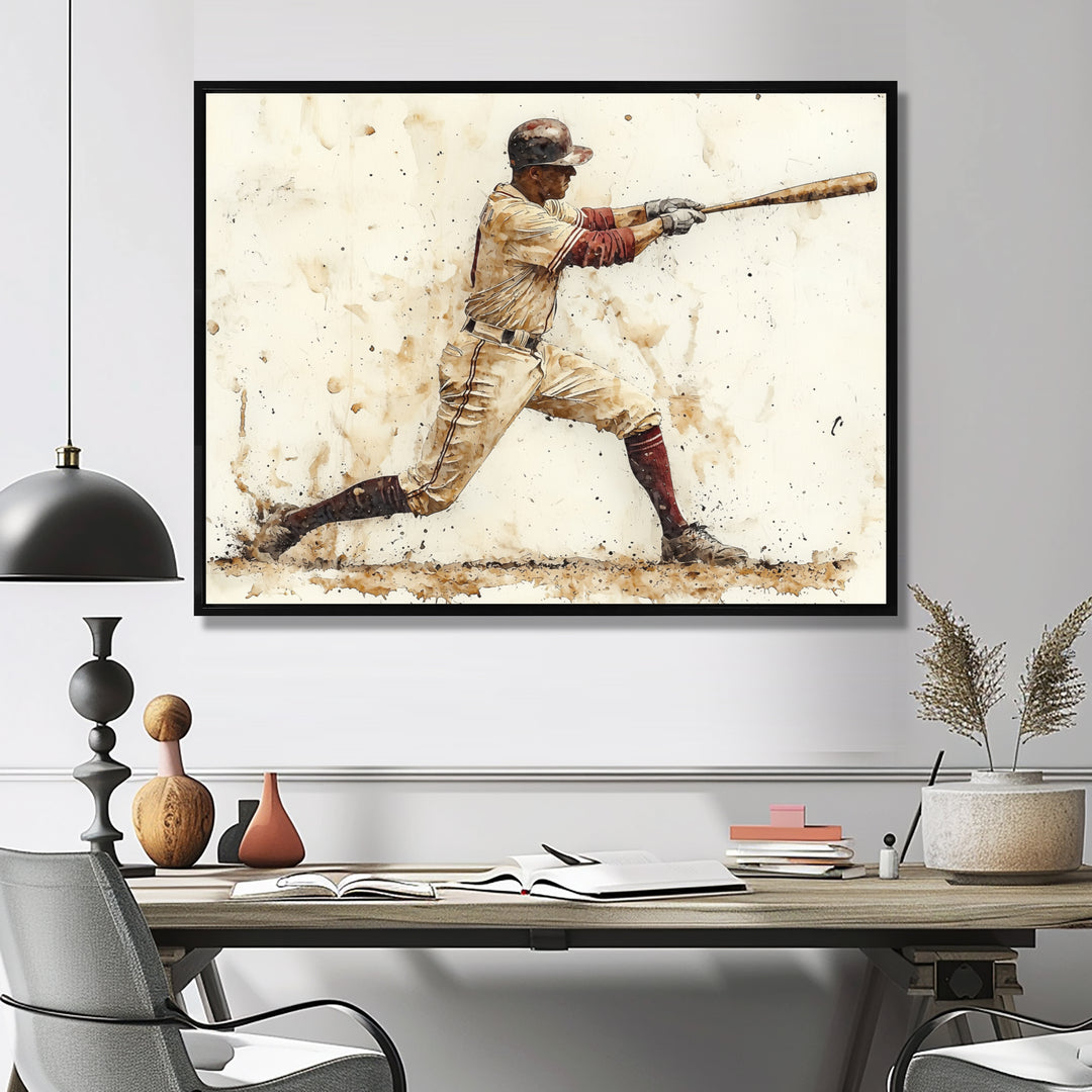White Red Baseball Player Hitting A Home Run I - Sport Baseball Canvas Wall Art