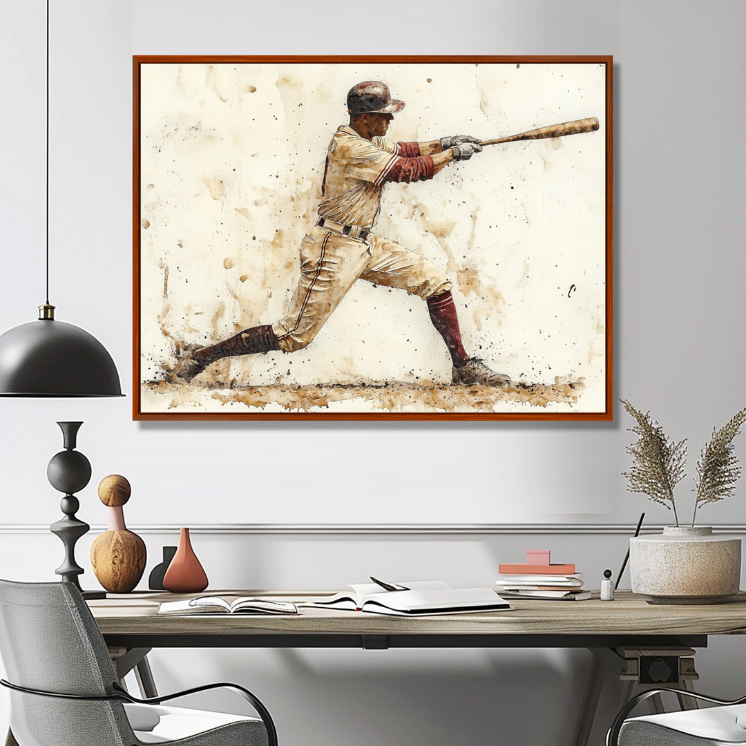 White Red Baseball Player Hitting A Home Run I - Sport Baseball Canvas Wall Art
