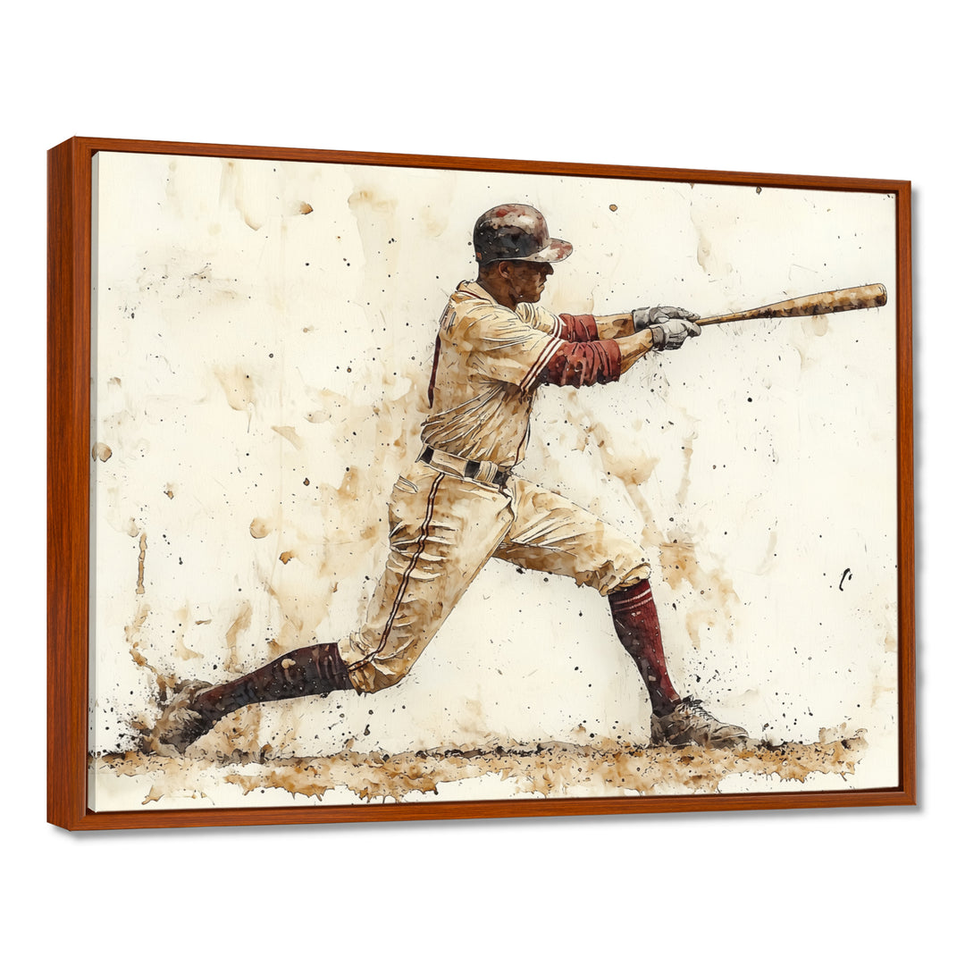 White Red Baseball Player Hitting A Home Run I - Sport Baseball Canvas Wall Art