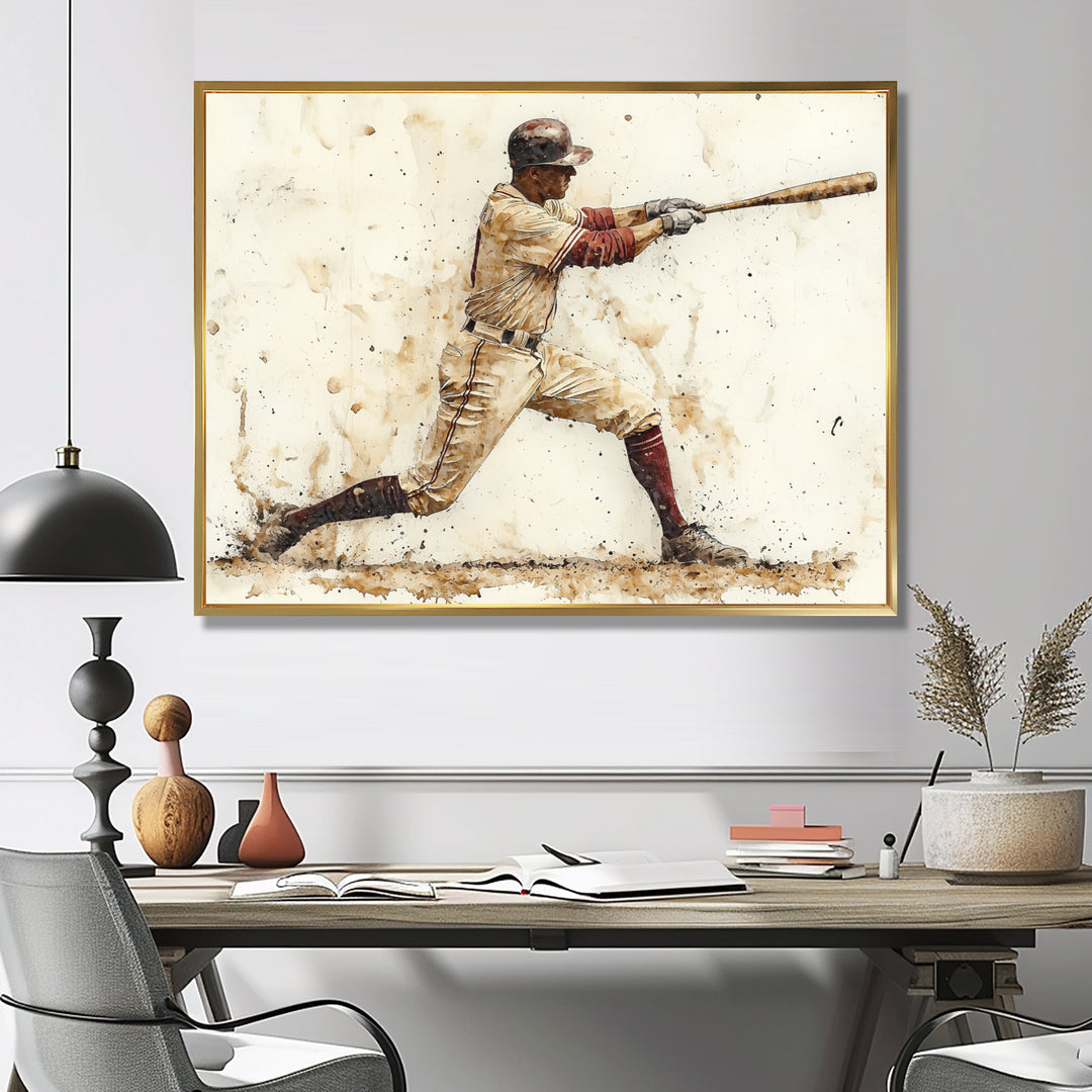 White Red Baseball Player Hitting A Home Run I - Sport Baseball Canvas Wall Art