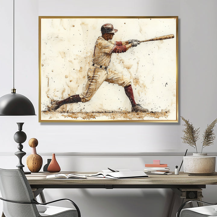 White Red Baseball Player Hitting A Home Run I - Sport Baseball Canvas Wall Art