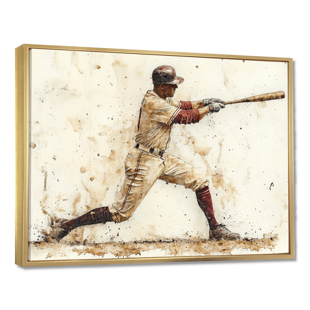 White Red Baseball Player Hitting A Home Run I - Sport Baseball Canvas Wall Art