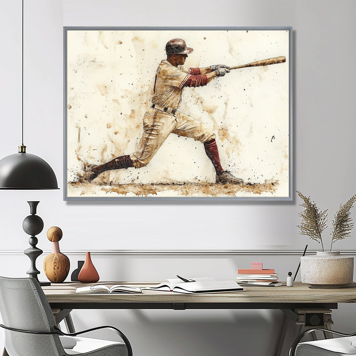 White Red Baseball Player Hitting A Home Run I - Sport Baseball Canvas Wall Art