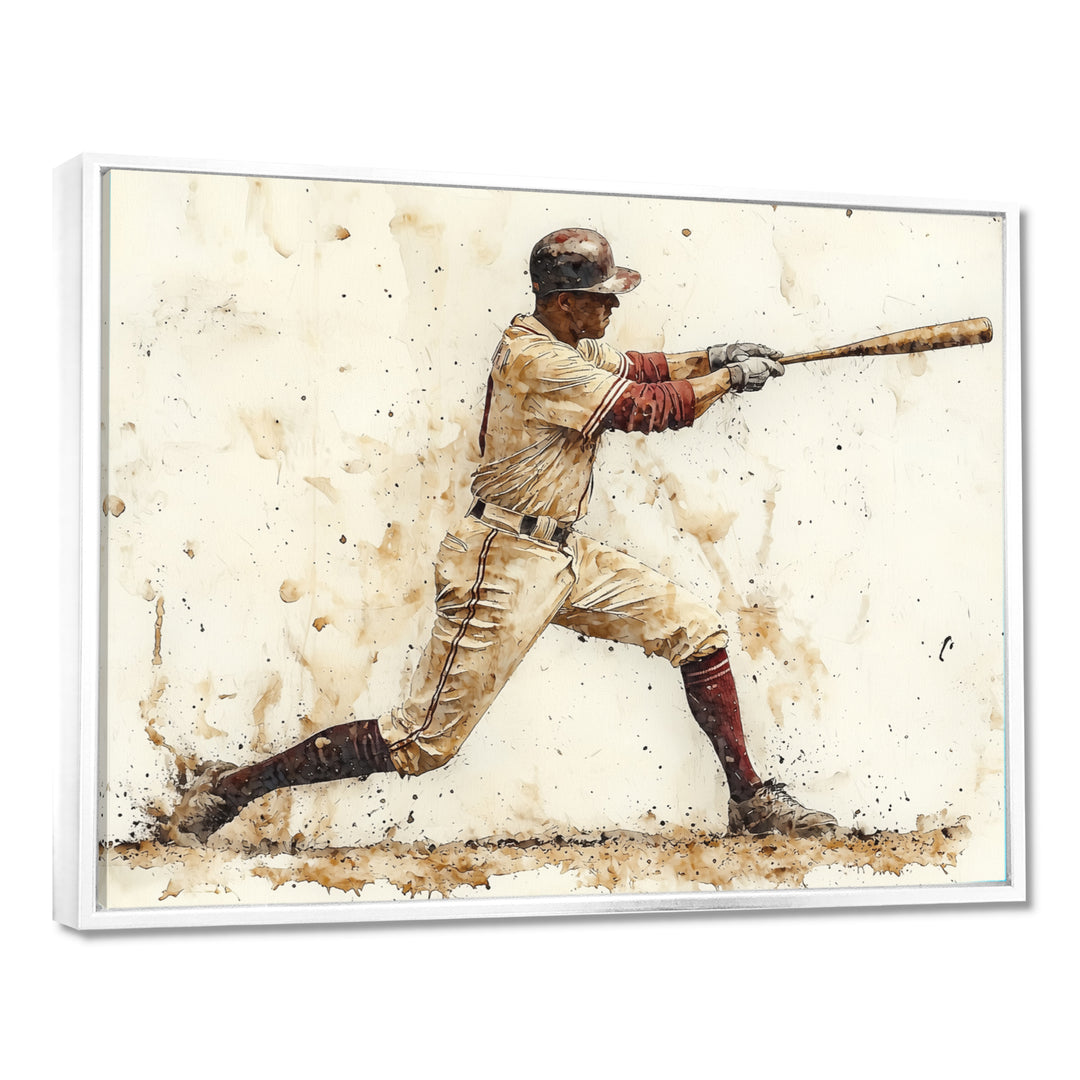 White Red Baseball Player Hitting A Home Run I - Sport Baseball Canvas Wall Art