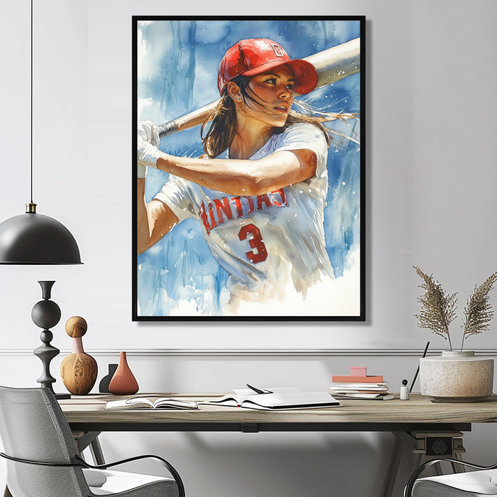 White Red Baseball Player At The Pitch - Sport Baseball Canvas Wall Art