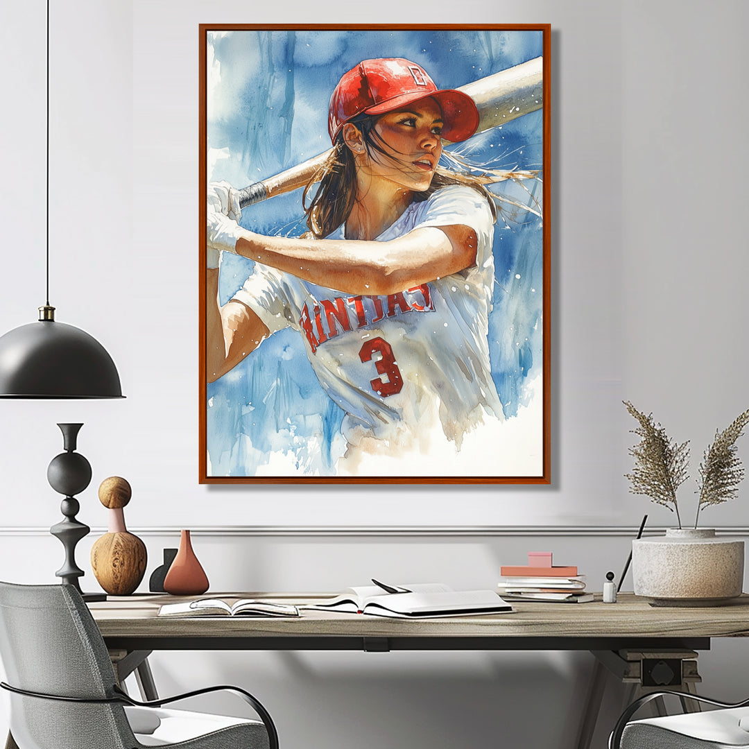 White Red Baseball Player At The Pitch - Sport Baseball Canvas Wall Art