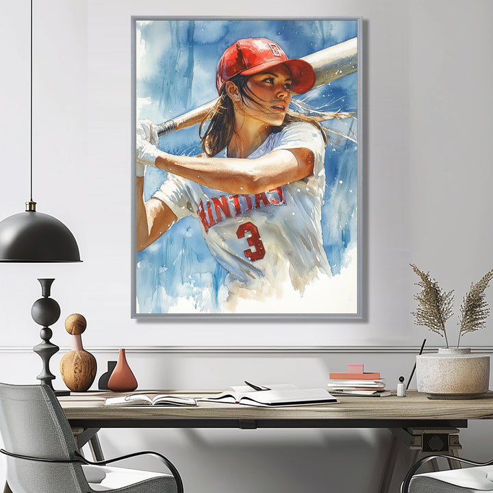 White Red Baseball Player At The Pitch - Sport Baseball Canvas Wall Art