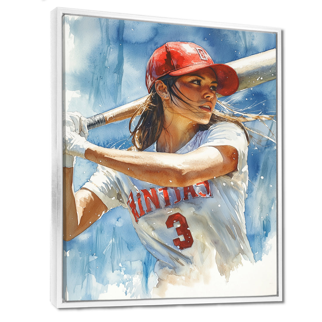 White Red Baseball Player At The Pitch - Sport Baseball Canvas Wall Art