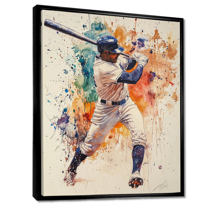 White Blue Baseball Player Hitting A Home Run - Sport Baseball Canvas Wall Art