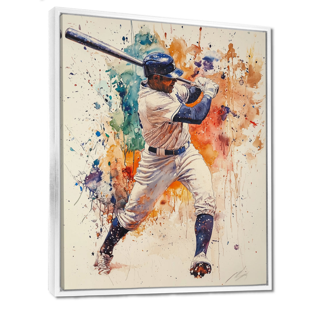 White Blue Baseball Player Hitting A Home Run - Sport Baseball Canvas Wall Art