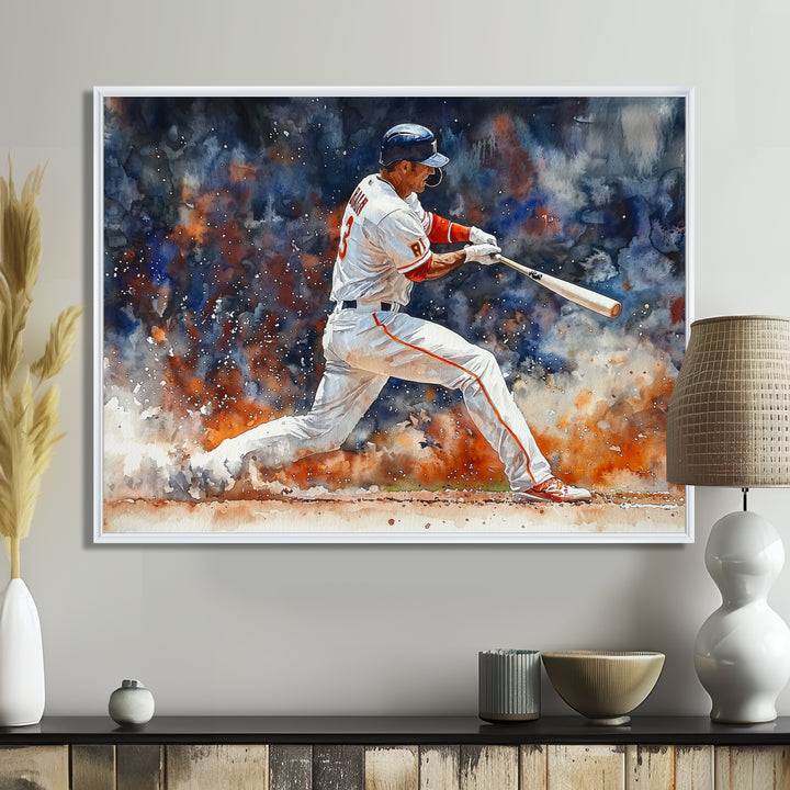 White Red Baseball Player On The Field - Sport Baseball Canvas Wall Art