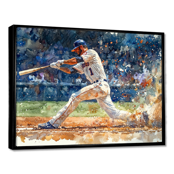 White Blue Baseball Player On The Field - Sport Baseball Canvas Wall Art