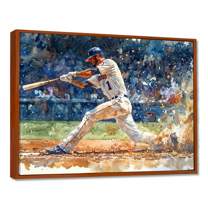 White Blue Baseball Player On The Field - Sport Baseball Canvas Wall Art