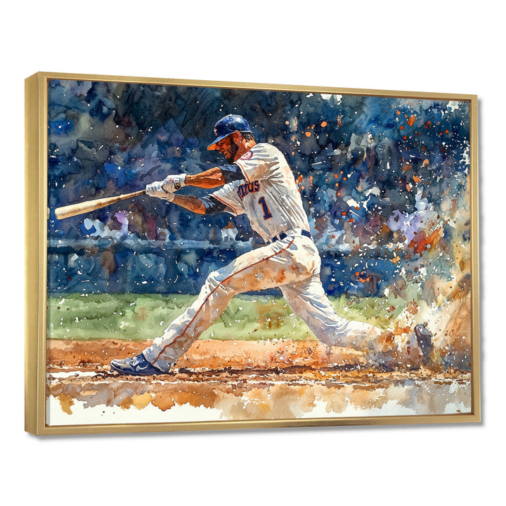 White Blue Baseball Player On The Field - Sport Baseball Canvas Wall Art