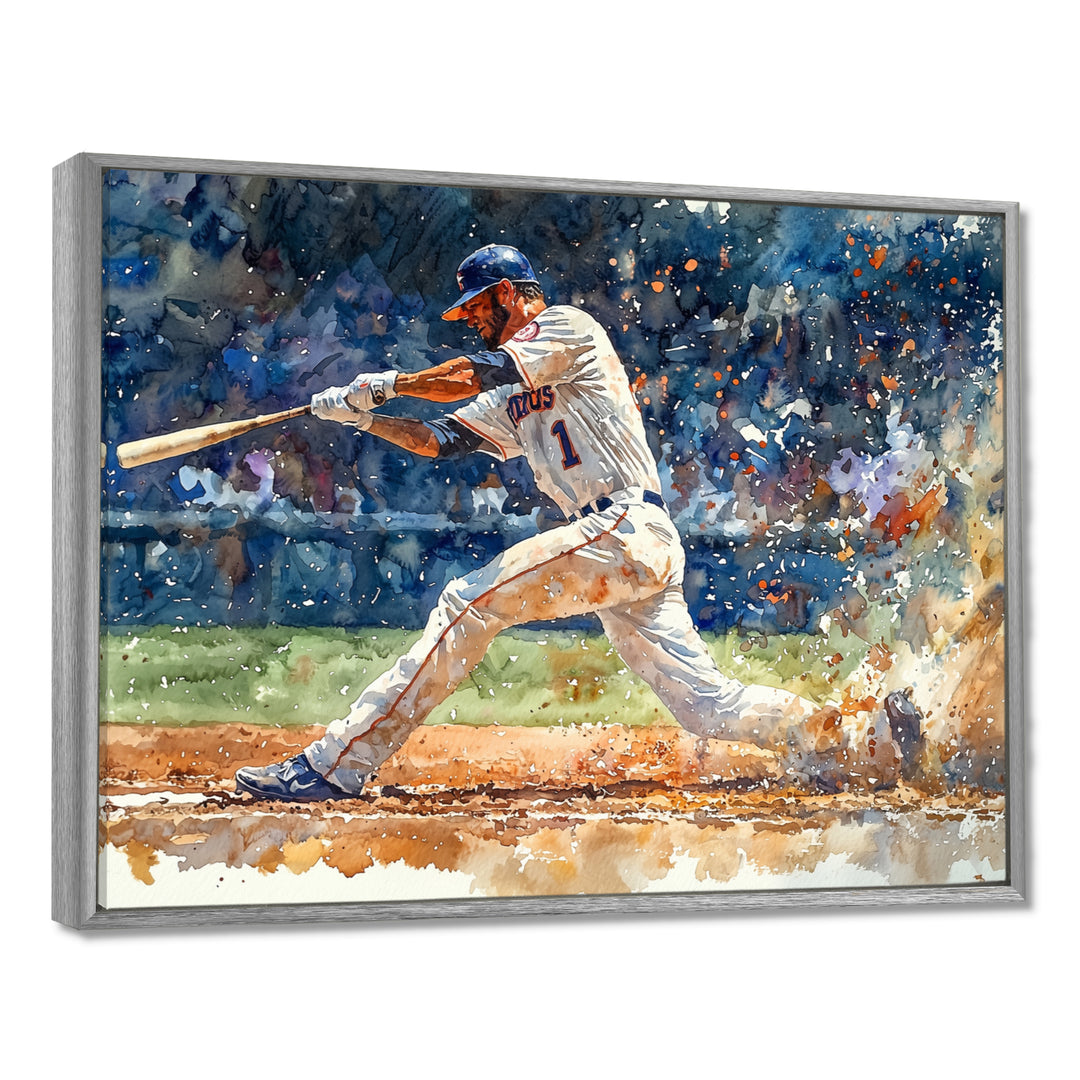 White Blue Baseball Player On The Field - Sport Baseball Canvas Wall Art