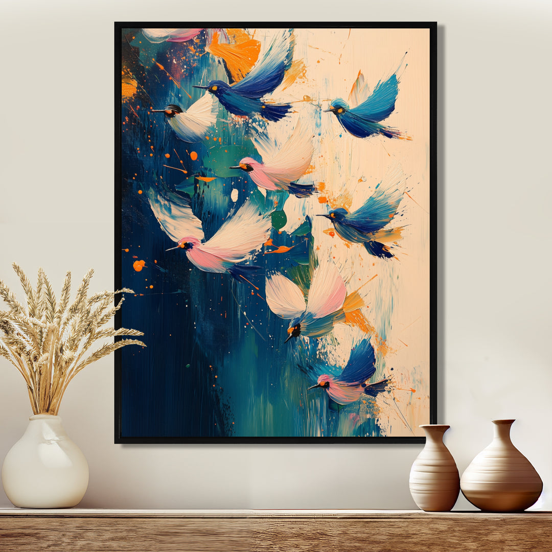 Blue And Yellow Bird Shuttlecock Frenzy - Blue Bird Wall Art
