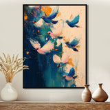 Blue And Yellow Bird Shuttlecock Frenzy - Blue Bird Wall Art