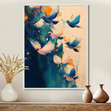 Blue And Yellow Bird Shuttlecock Frenzy - Blue Bird Wall Art