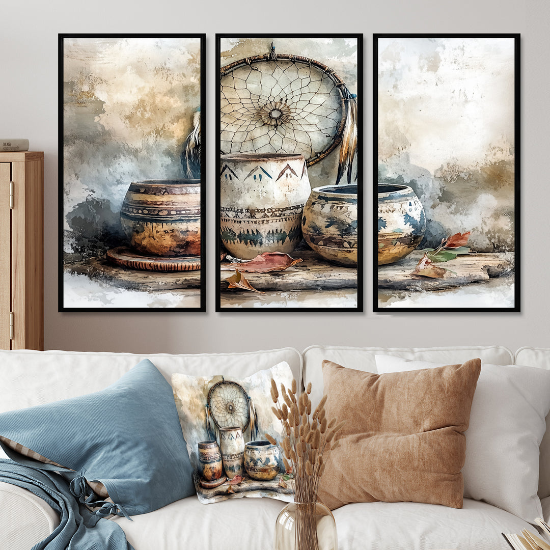 Native Art Pottery Desert Serenity II - Multi-Panel Canvas Prints