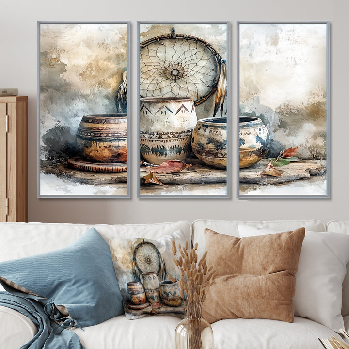 Native Art Pottery Desert Serenity II - Multi-Panel Canvas Prints