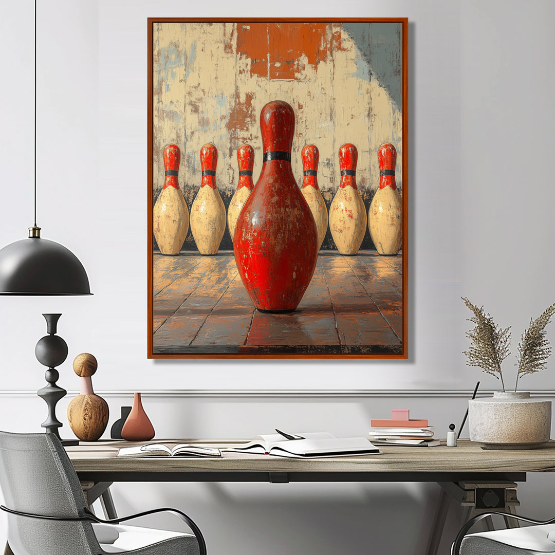 Red And White Bowling Pin Topple - Bowling Canvas Wall Art