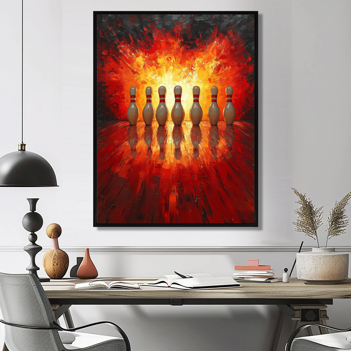 Yellow And Red Bowling Pin Topple - Bowling Canvas Wall Art