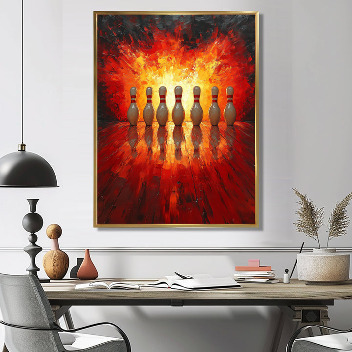 Yellow And Red Bowling Pin Topple - Bowling Canvas Wall Art