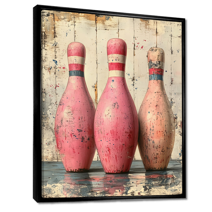 Pink And Beige Bowling Pinsetters Rhythm - Bowling Canvas Wall Art