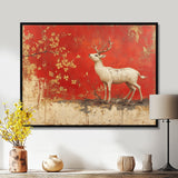 White And Red Deer Chinese Zodiac - Deer Living Room Wall Art