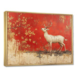 White And Red Deer Chinese Zodiac - Deer Living Room Wall Art