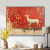 White And Red Deer Chinese Zodiac - Deer Living Room Wall Art