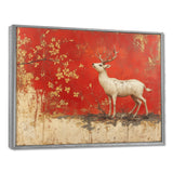 White And Red Deer Chinese Zodiac - Deer Living Room Wall Art