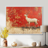 White And Red Deer Chinese Zodiac - Deer Living Room Wall Art
