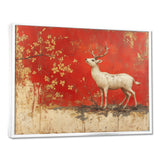 White And Red Deer Chinese Zodiac - Deer Living Room Wall Art
