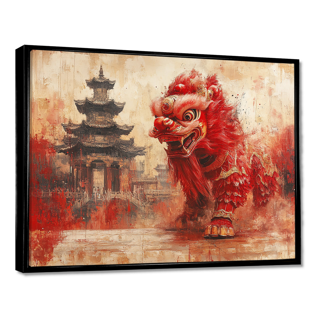 Red And Grey Dragons Lion Dance - Dragons Canvas Wall Art
